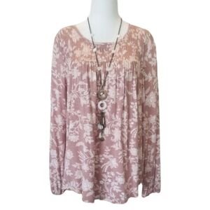 Knox Rose Pink Floral Peasant Style Blouse Small EUC